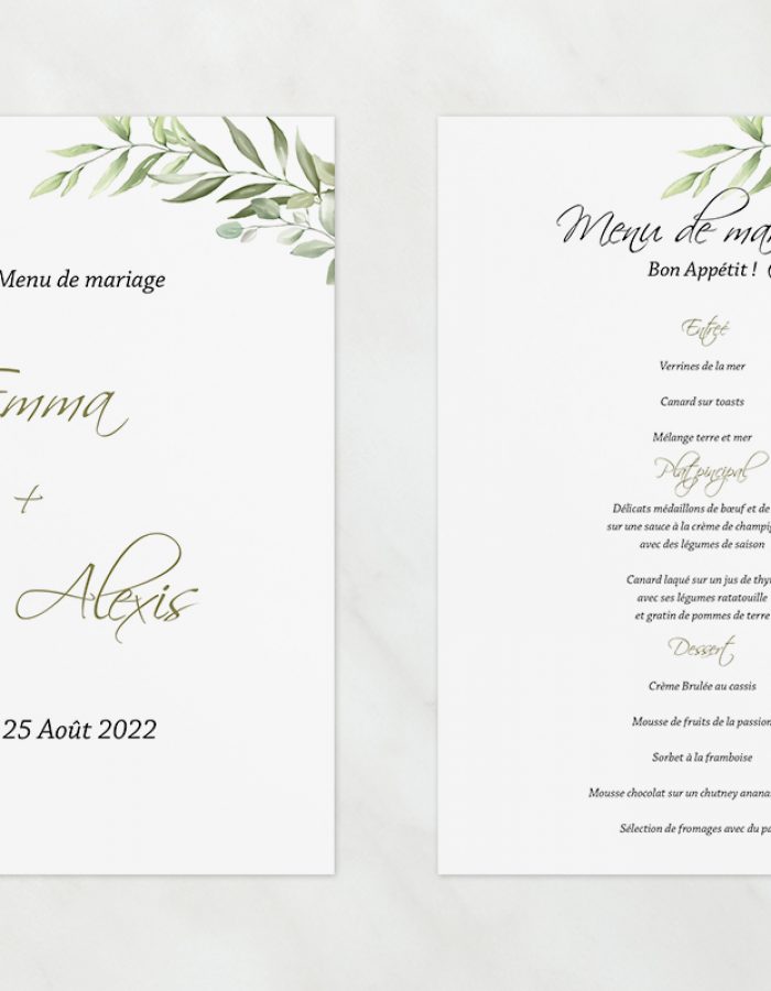 Menu de mariage